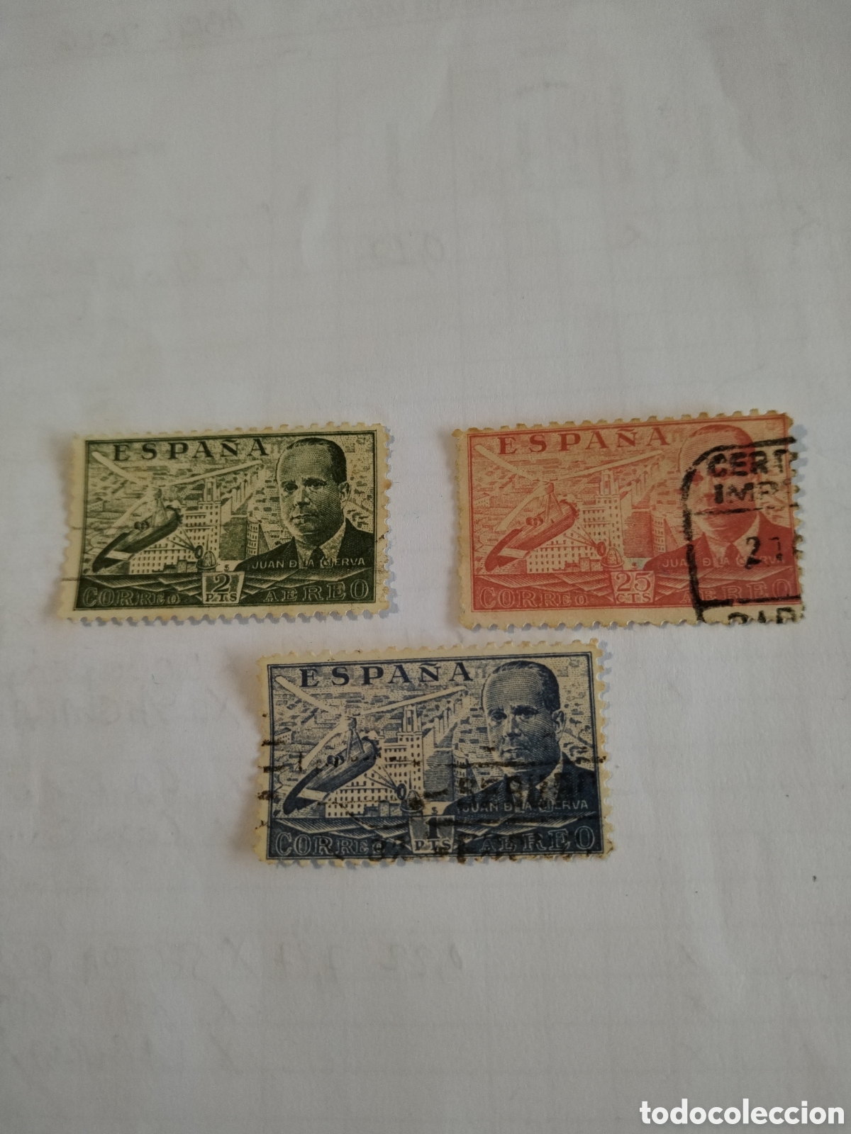 Sellos: 3 sellos Espa&ntilde;a a&ntilde;o 1939 aviador Espa&ntilde;ol Juan de la Cierva