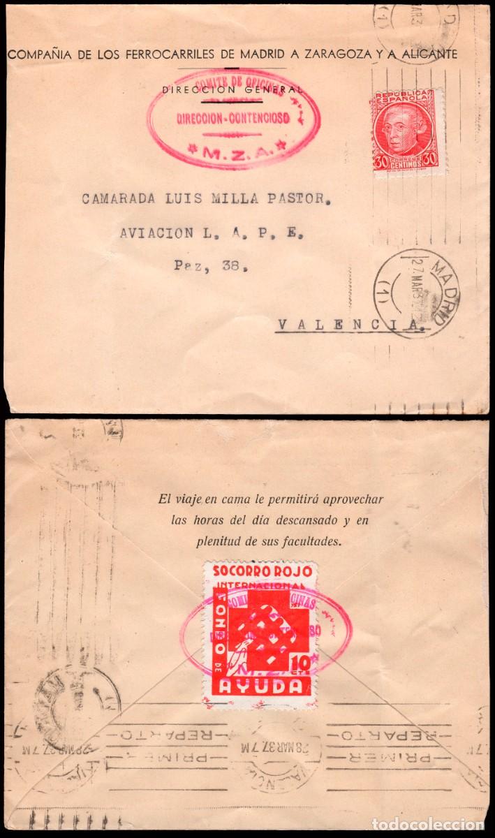 Sellos: Espa&ntilde;a - Edi o 687 - Sobre membrete &rdquo;Compa&ntilde;&iacute;a Ferrocarriles Madrid..&rdquo; + al dorso vi&ntilde;eta SRI