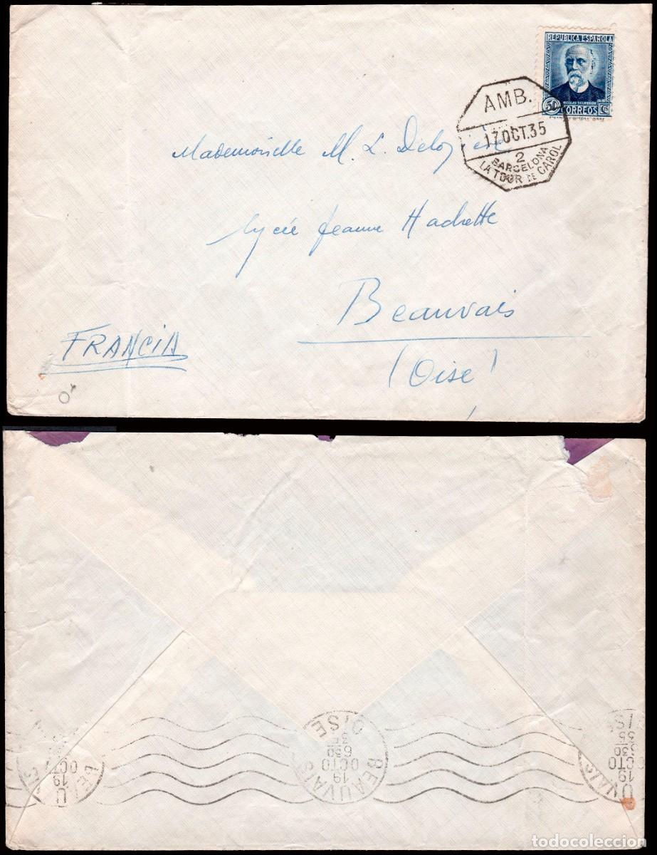 Sellos: Espa&ntilde;a - Edi o 688 - Sobre Mat &rdquo;AMB. 2 - Barcelona - La Tour de Carol 17/Oct./35&rdquo;