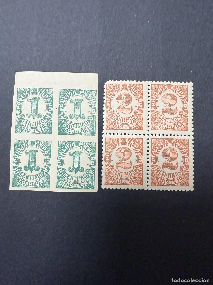 Sellos: ESPA&Ntilde;A, 1933. EDIFIL 677/8. CIFRAS. NUEVOS. SIN FIJASELLOS. BLOQUE DE 4