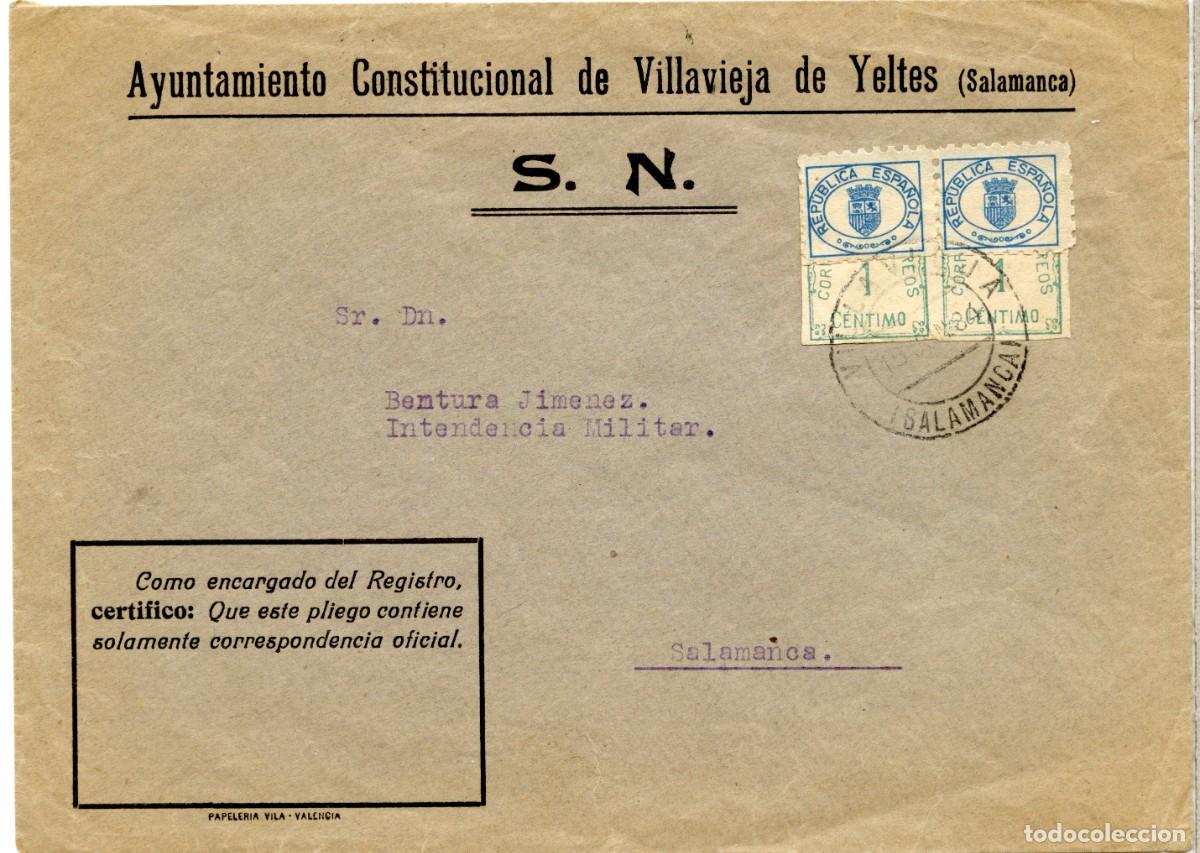 Sellos: VI&Ntilde;ETAS REPUBLICA ESPA&Ntilde;OLA EN CARTA CIRCULADA DE VILLAVIEJA DE YELTES A SALAMANCA 15.06.34