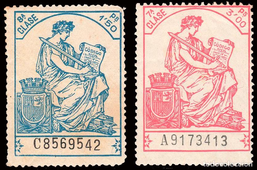 Sellos: Espa&ntilde;a - Fiscales - P&oacute;lizas - Alemany * 627+628 - 1932