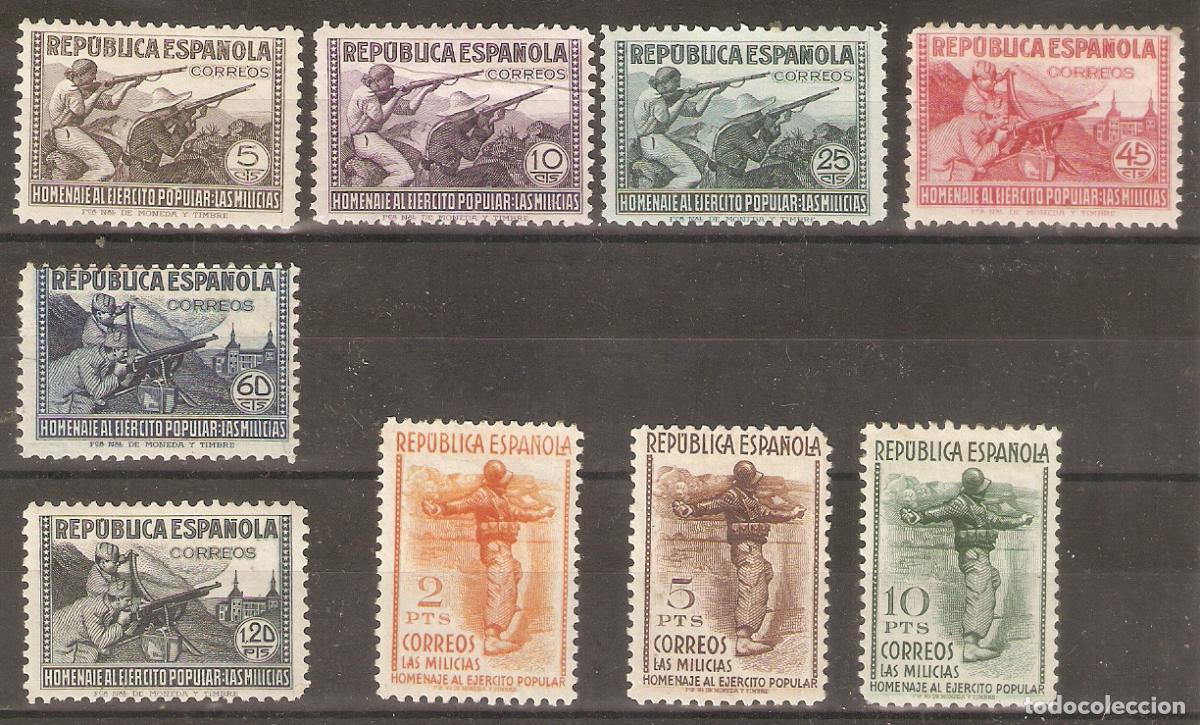 Timbres: 1938 HOMENAJE AL EJERCITO POPULAR EDIFIL 792/0**/* SIN FIJASELLOS/CON FIJASELLOS