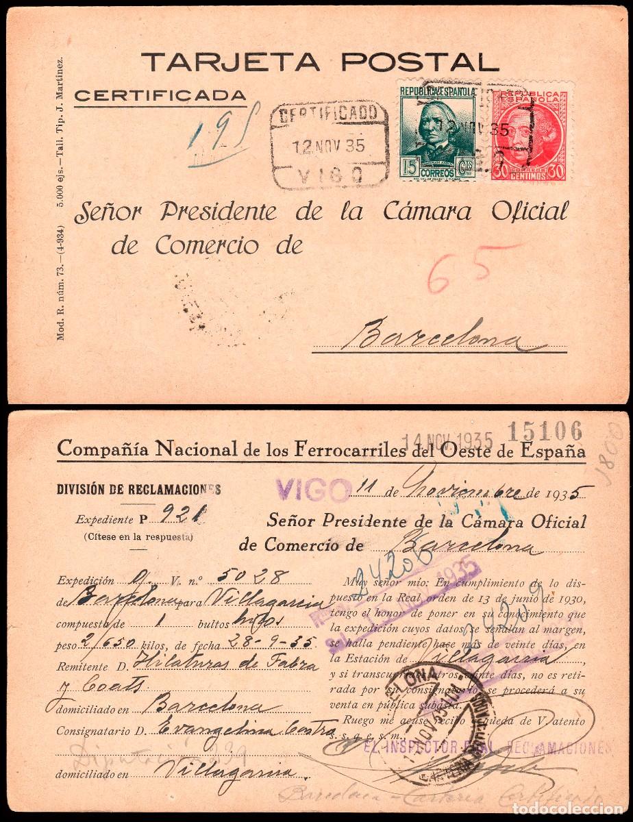 Sellos: Pontevedra - Edi o TP 683+687 - Postal certificada al dorso membrete &rdquo;Compa&ntilde;&iacute;a Nacional..&rdquo;