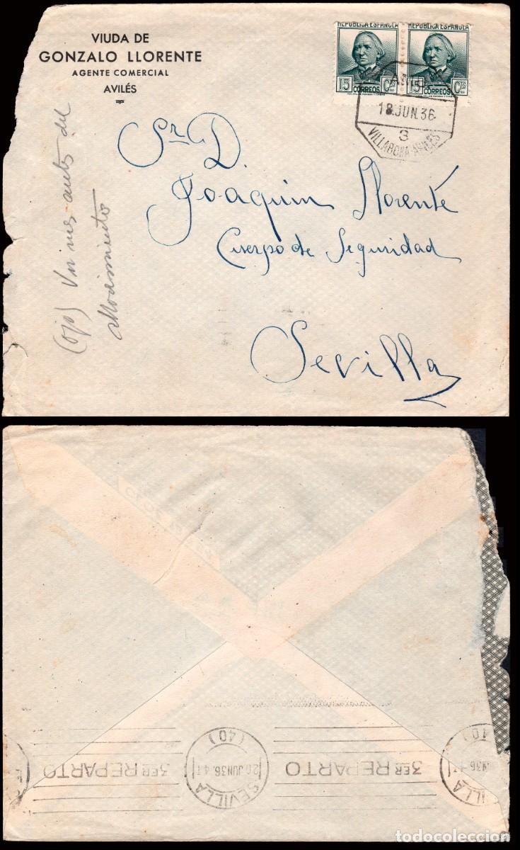 Sellos: Asturias - Edi o 683(2) - Sobre membrete &rdquo;Viuda Gonzalo Llorente - Avil&eacute;s&rdquo; - Mat &rdquo;AMB. 18/Jun./36..&rdquo;