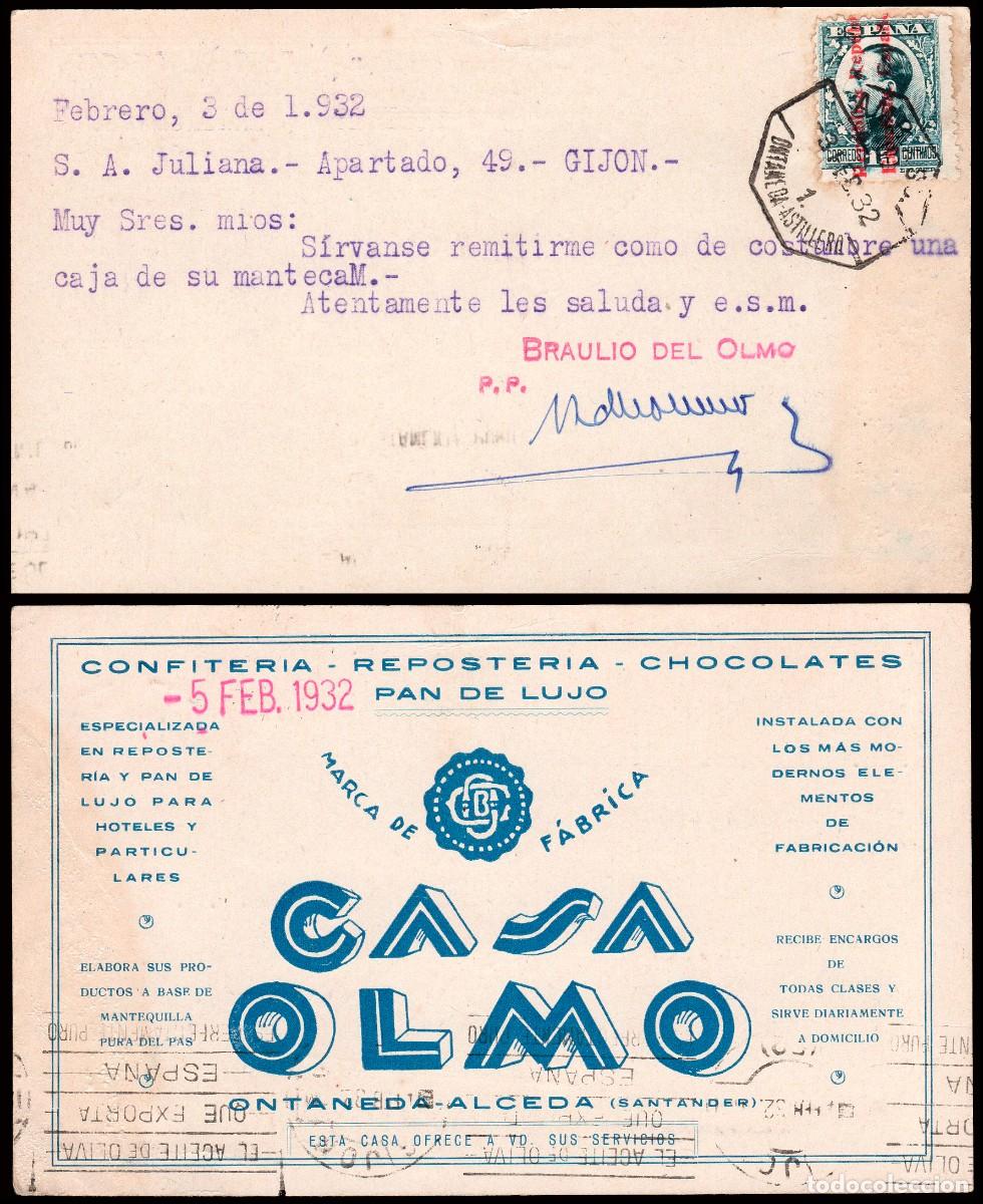 Sellos: Cantabria - Edi o TP 596 - Postal publicidad &rdquo;Casa Olmo... Ontaneda - Alceda&rdquo; - Mat &rdquo;AMB. Ascd II -