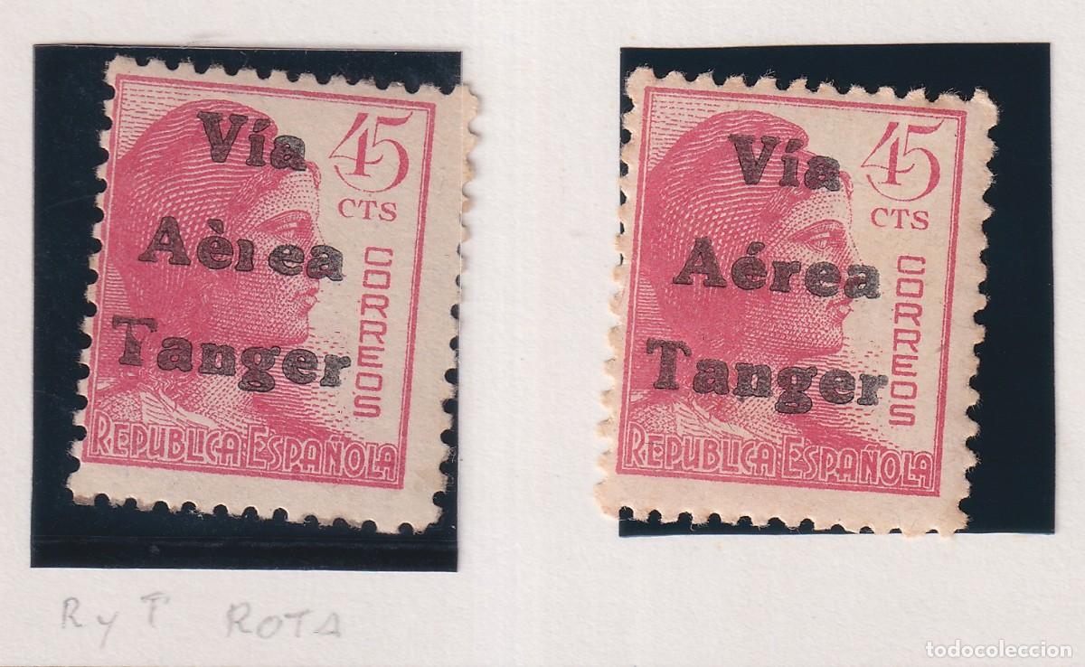 Sellos: REPUBLICA ESPA&Ntilde;OLA - HABILITADO SOBRECARGA - VIA AEREA TANGER 45 CENTIMOS - NORMAL Y R Y T ROTAS