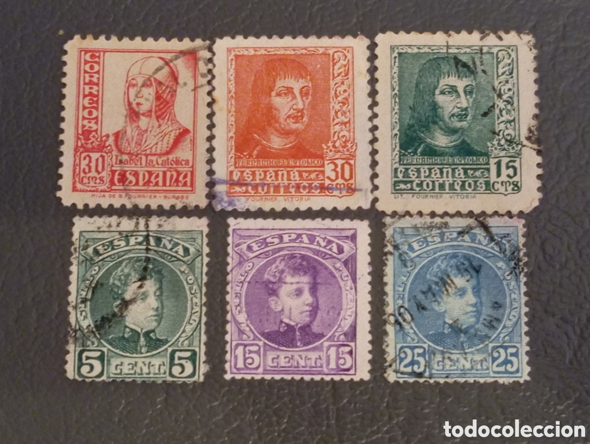 Sellos: Alfonso XIII 1901 y &Eacute;poca Estado Espa&ntilde;ol 1938Lote Filatelia Espa&ntilde;a: 3 Valores Alfonso XIII A&ntilde;o 1901