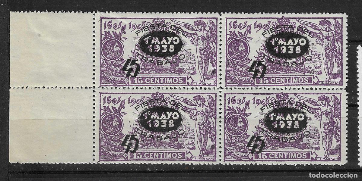 Stamps: 1938 FIESTA DEL TRABAJO EDIFIL 761** SIN FIJASELLOS BLOQUE DE 4