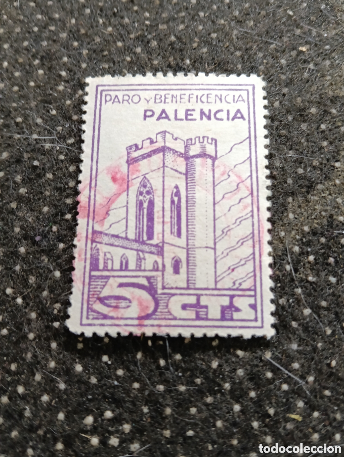Sellos: Lote de 1 vi&ntilde;eta, Paro y Beneficencia PALENCIA de 5 CTS. todas circuladas.