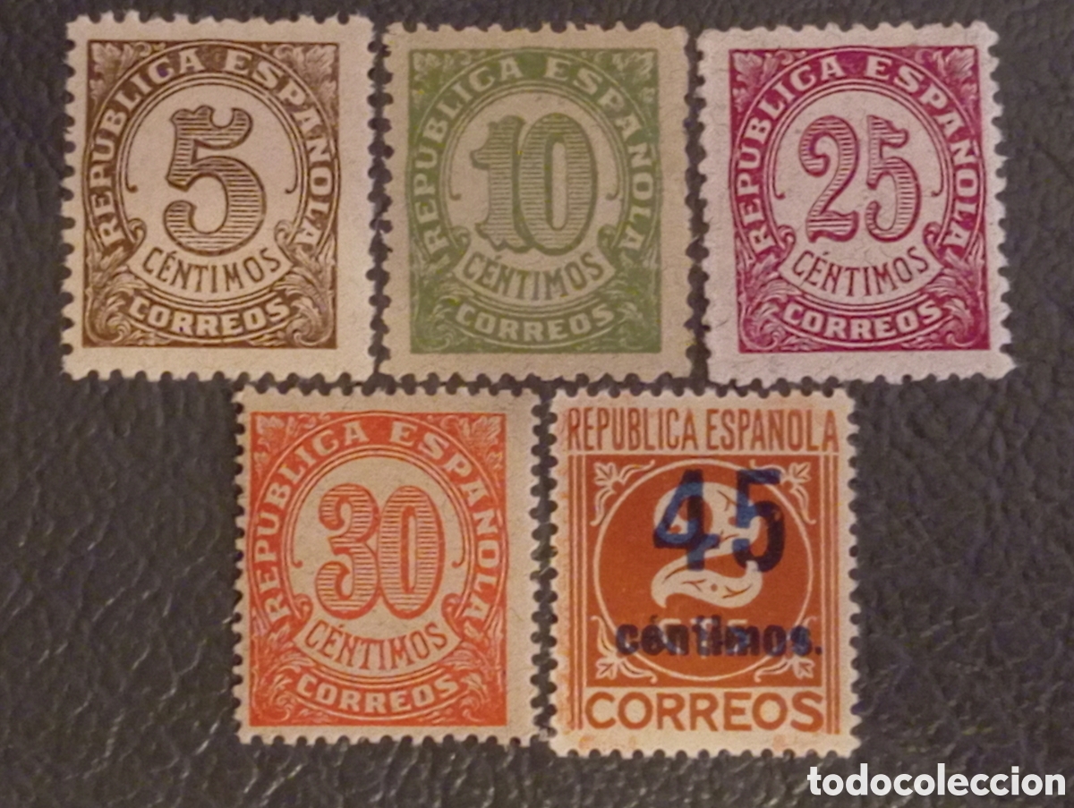 Sellos: Lote 5 Sellos Espa&ntilde;a 1938 - Cifras Segunda Rep&uacute;blica - Edifil 743 / 750 Lujo MNH
