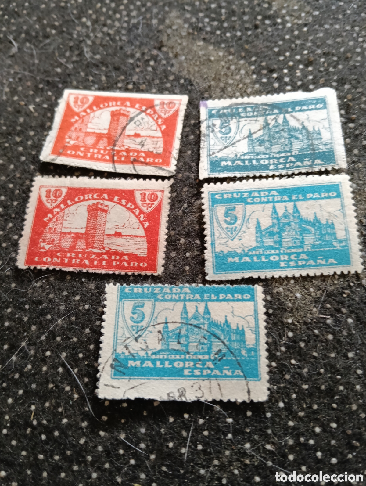 Stamps: 5 SELLOS MALLORCA. CRUZADA CONTRA EL PARO. 5 Y 10 CTS.