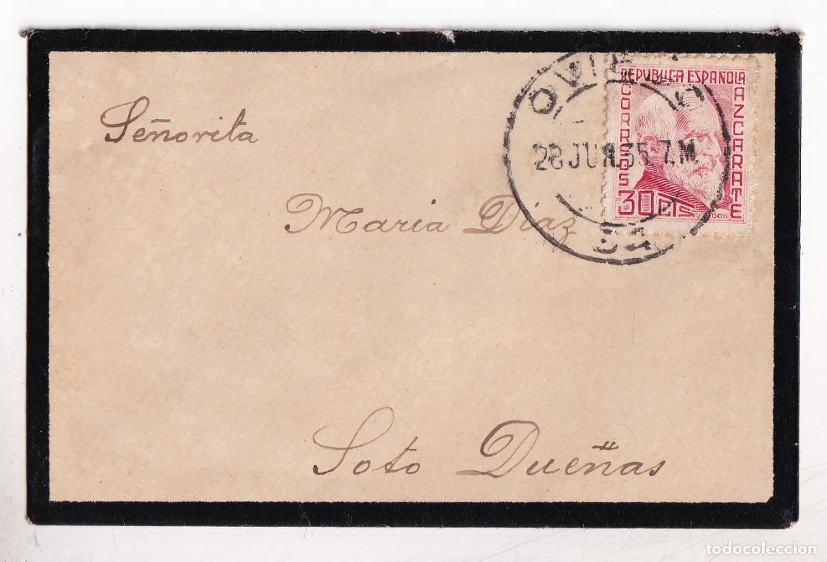 Sellos: PEQUE&Ntilde;O SOBRE. OVIEDO. ASTURIAS. 1935. A SOTO DE DUE&Ntilde;AS. PARRES