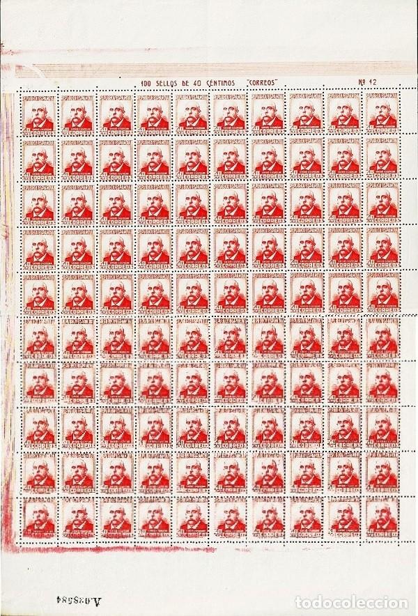 Selos: Est.D ESPA&Ntilde;A Personajes EMILIO CASTELAR Edifil n&ordm; 736 Valor 40 cts CARMIN HOJA COMPLETA de 100 ej