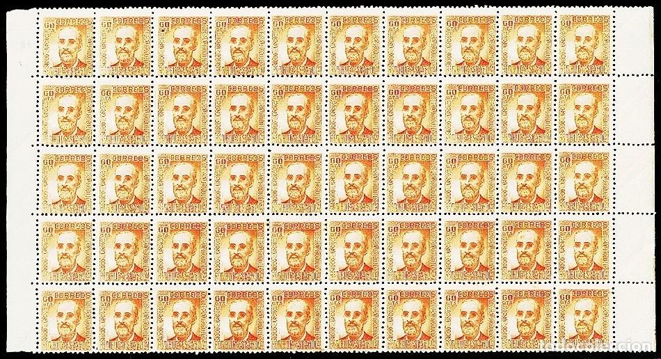Selos: Est. D Espa&ntilde;a FERMIN SALVOECHEA Edifil n&ordm; 740 Bloque de 50 ejemplares Sin fijasellos Ver