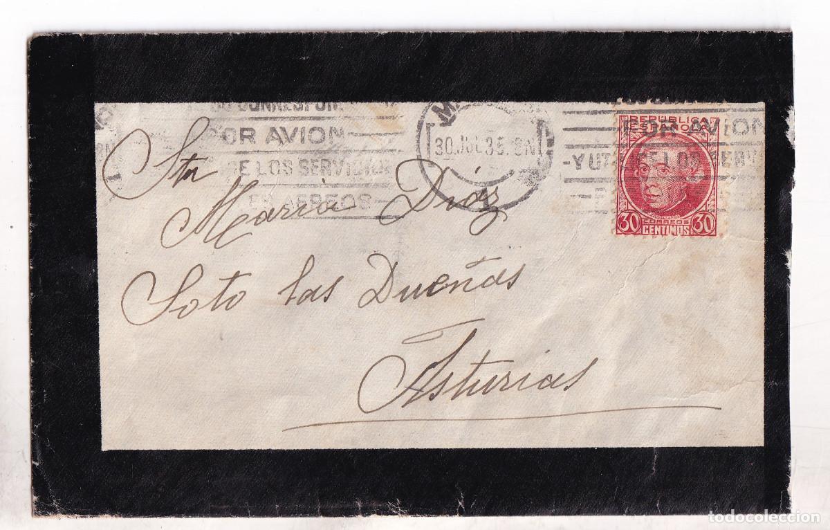Sellos: SOBRE. MADRID. 1935. RODILLO. SOTO DE DUE&Ntilde;AS. ASTURIAS. PARRES