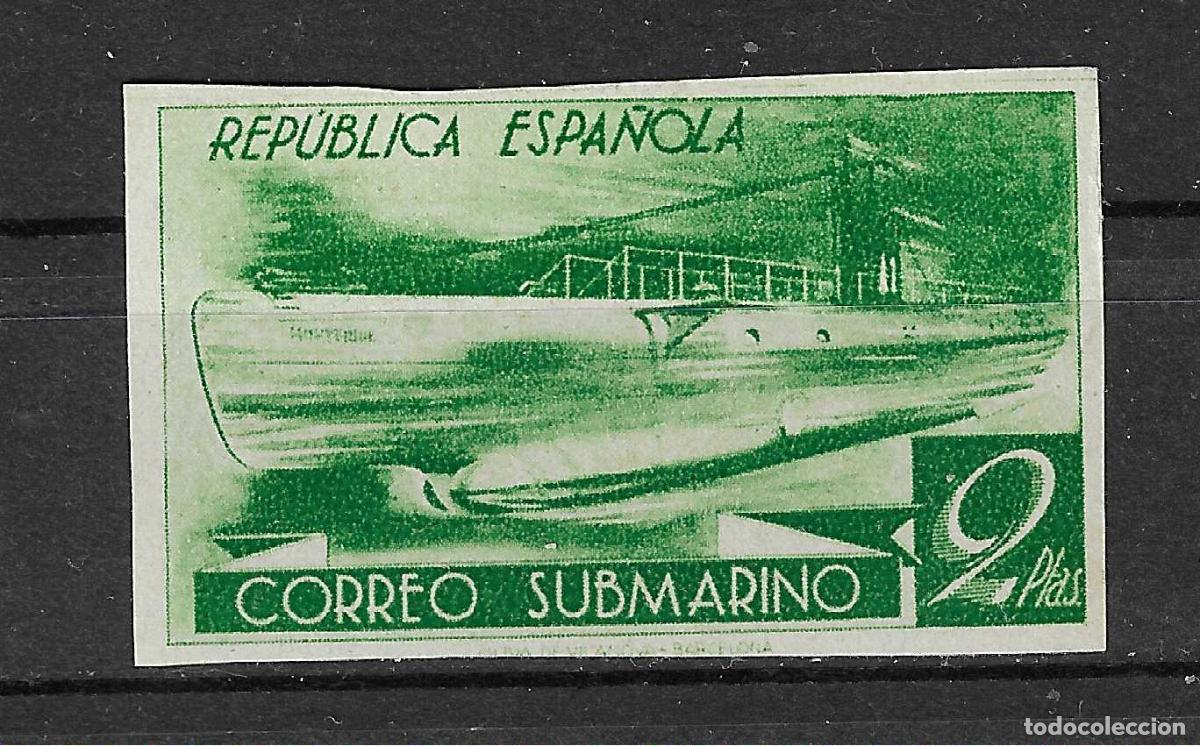 Sellos: 1938 CORREO SUBMARINO EDIFIL 776** SIN FIJASELLOS SIN DENTAR COLOR CAMBIADO