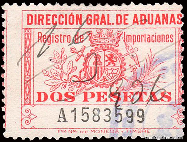 Sellos: Espa&ntilde;a - Fiscales - Impuesto Aduanas - Alemany o 1 - 1932/36 - 2 Ptas.