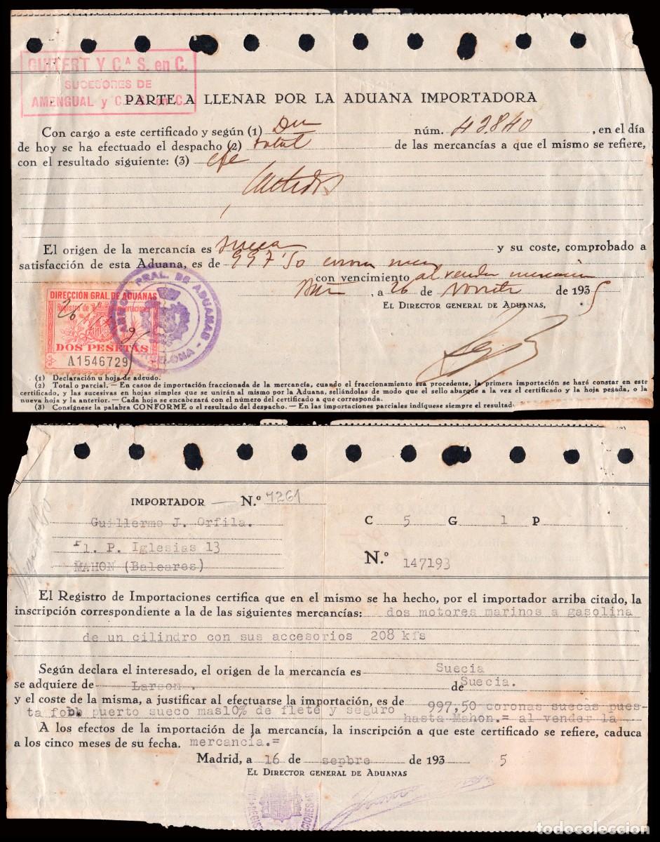 Sellos: Espa&ntilde;a - Fiscales - Impuesto Aduanas - Alemany o 1 - 1935 - Documento