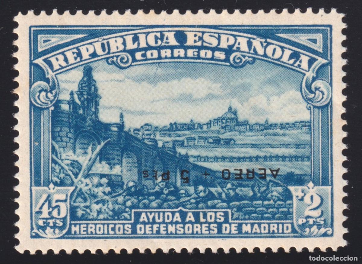 Sellos: ESPA&Ntilde;A DEFENSA DE MADRID ** 759 hi SOBRECARGA INVERTIDA - A&Ntilde;O 1938 -MNH