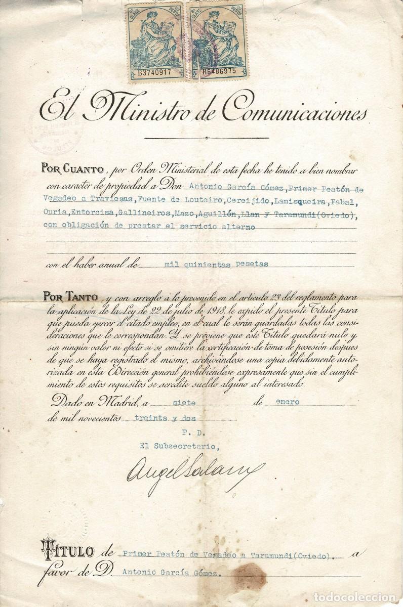 Briefmarken: 1932 Nombramiento de Primer peat&oacute;n para reparto de correo de Vegadeo a Taramundi (Oviedo)