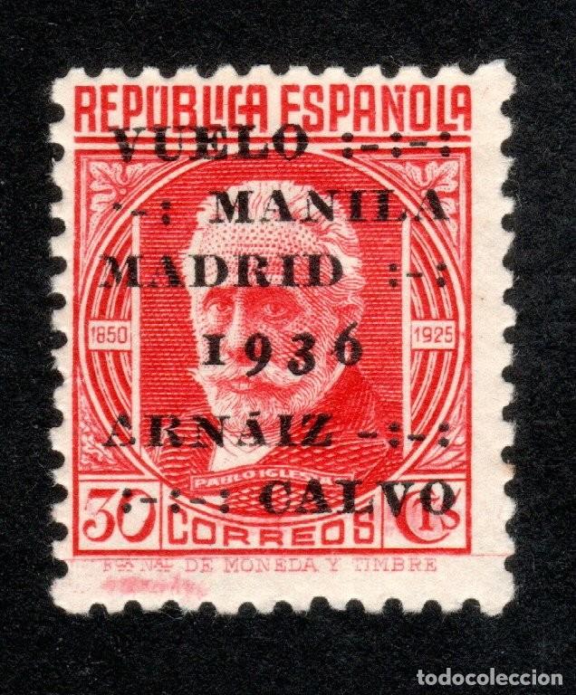 Sellos: EDIFIL 741 VUELO MANILA-MADRID 1936. VALOR CAT&Aacute;LOGO: 16 &euro;. MLH.