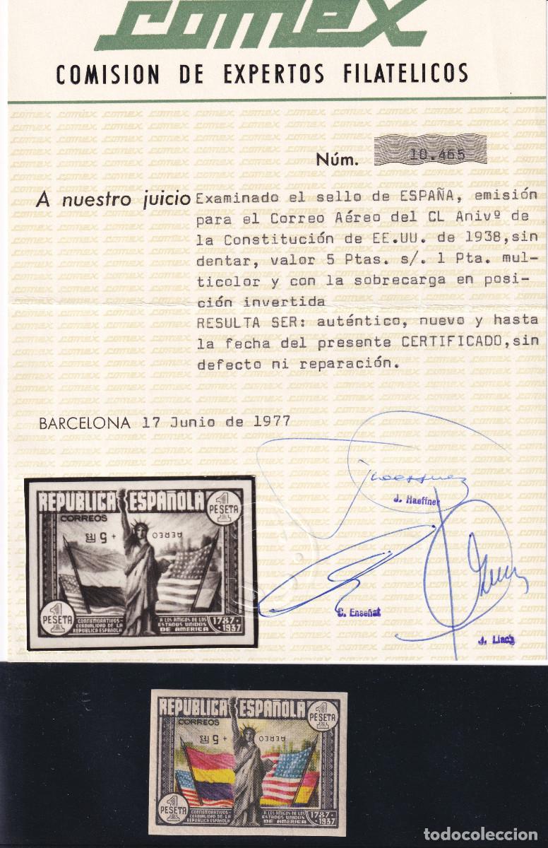Sellos: ESPA&Ntilde;A ANIVERSARIO CONSTITUCION EEUU * 765his SIN DENTAR CON SOBRECARGA INVERTIDA - A&Ntilde;O 1938 - COMEX