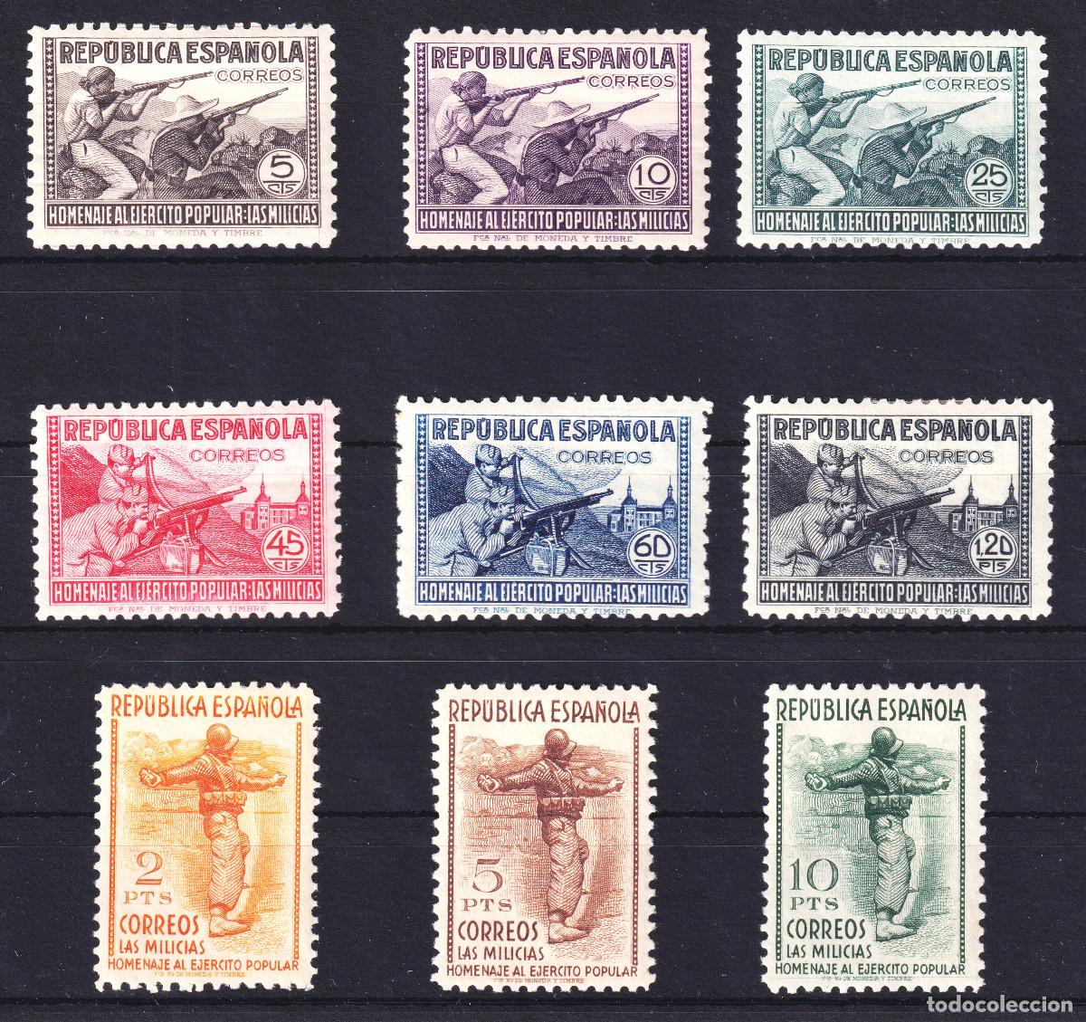 Sellos: ESPA&Ntilde;A HOMENAJE AL EJERCITO POPULAR * 792/800 - A&Ntilde;O 1938 - MH - LUJO
