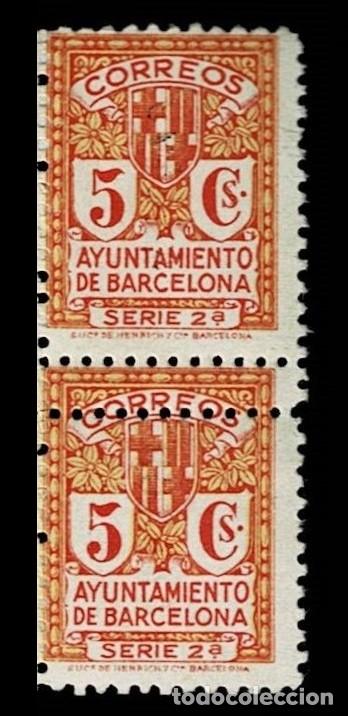 Briefmarken: A2-6 Ayuntamiento de Barcelona - Edifil n&ordm; 10spv pareja Vertical CON DOBLE DENTADO ENTRE LOS SELLOS