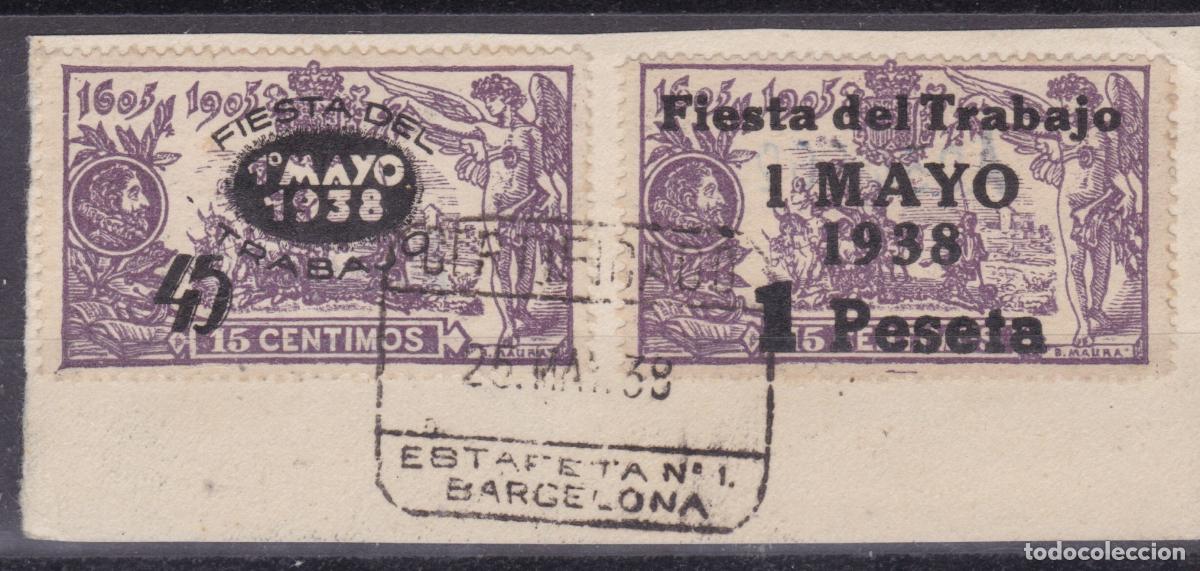 Sellos: FC4-155- Rep&uacute;blica FIESTA DEL TRABAJO Edifil 761/62. Usados sobre Fragmento