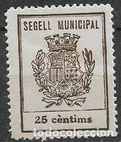 Sellos: FISCALES, Timbre municipal, Ribas de Freser, 25 cts. casta&ntilde;o oscuro * *
