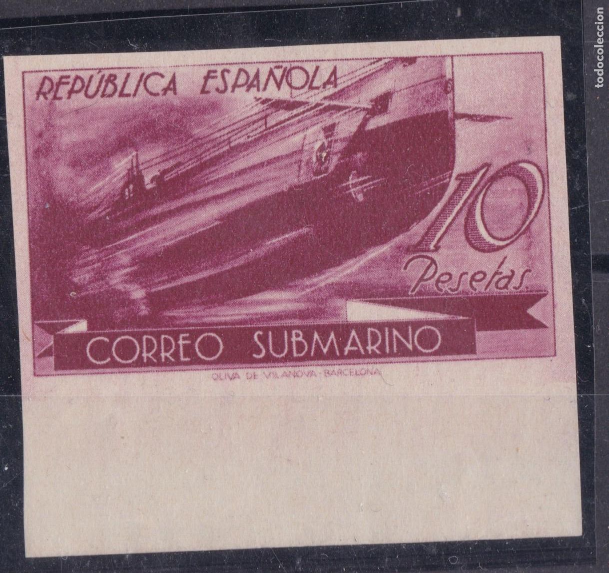 Sellos: SS5- SUBMARINO 10 Ptas Edifil 779s SIN DENTAR. (*) Sin Goma LUJO