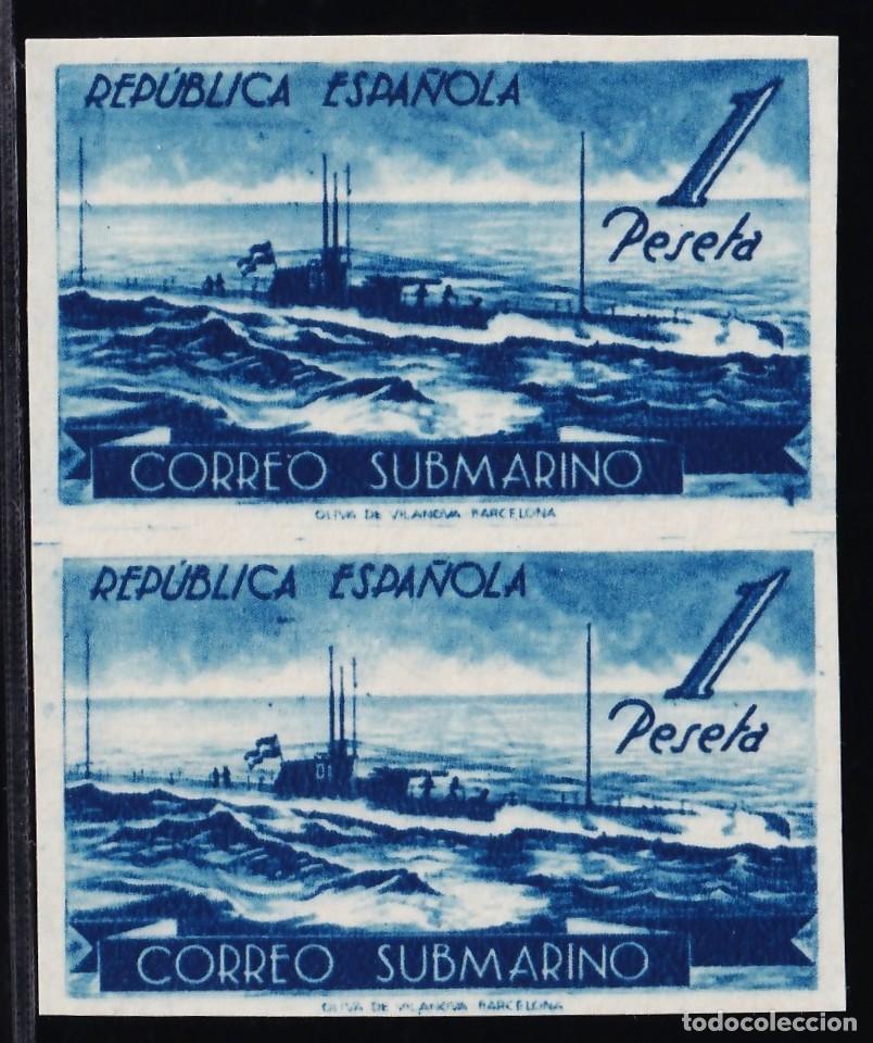 Sellos: ESPA&Ntilde;A, 1938 EDIFIL N&ordm; 775s (*), 1 p. azul, [Pareja, SIN DENTAR.]