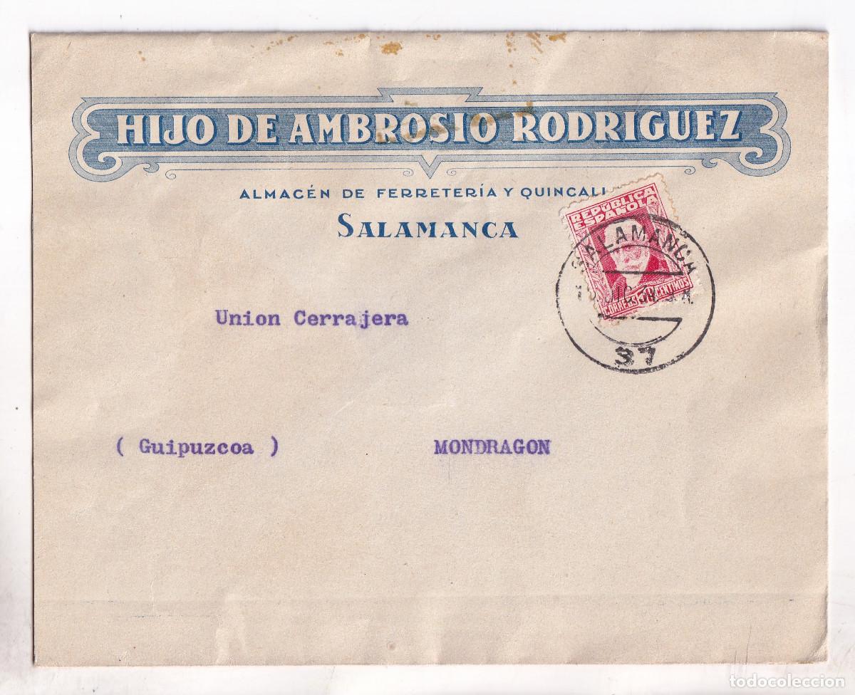 Sellos: SOBRE. SALAMANCA A MONDRAG&Oacute;N. GUIP&Uacute;ZCOA. 1934.