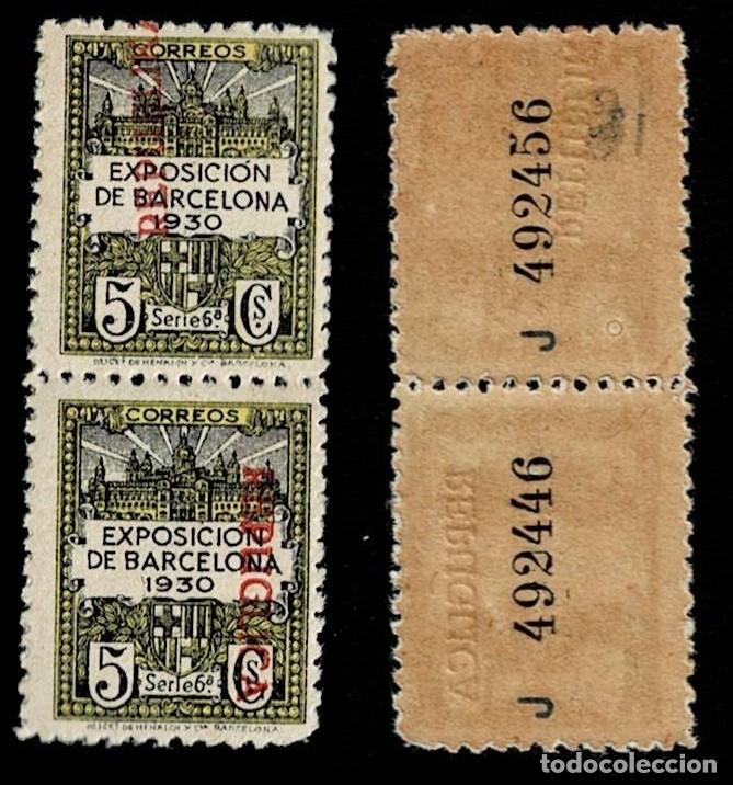 Timbres: 608-31 Ayuntamiento de Barcelona - Edifil n&ordm; 6 Scga. PAREJA VERTICAL de Kurz - uno con REPUGLICA (