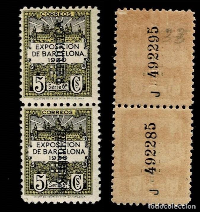 Timbres: 157-33 Ayuntamiento de Barcelona - Edifil n&ordm; 6 Scga. PAREJA VERTICAL de Kurz - uno con REPUBLIKA (