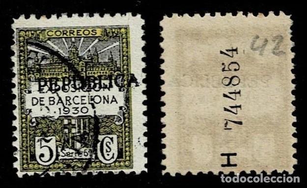Timbres: 608-42 Ayuntamiento de Barcelona - Edifil n&ordm; 6 Scga. HORIZONTAL de Kurz - PEPUBLICA - (P en lugar