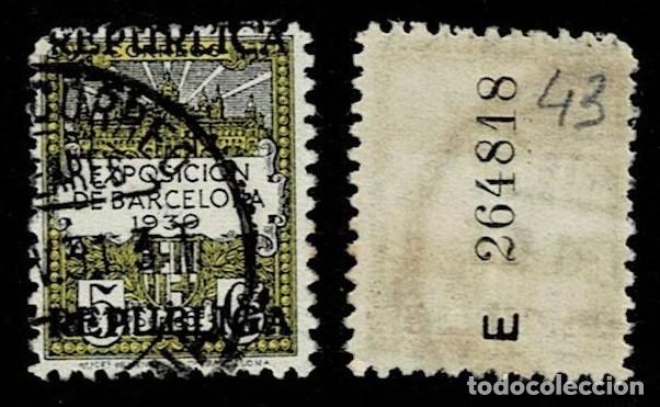 Stamps: 608-43 Ayuntamiento de Barcelona - Edifil n&ordm; 6 Scga. DOBLE HORIZONTAL de Kurz - REPURLICA - (R en