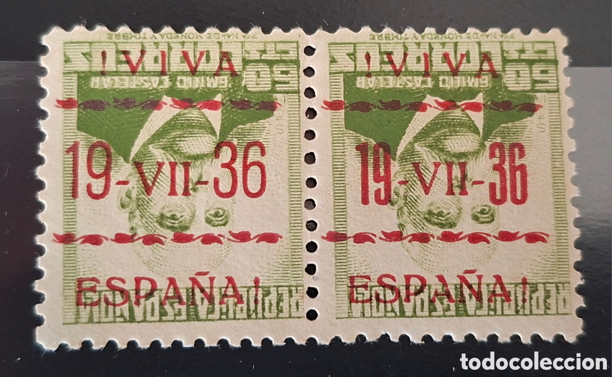 Sellos: Espa&ntilde;a Emisiones Patrioticas Vitoria pareja Sobrecarga invertida en Rojo dif tipos