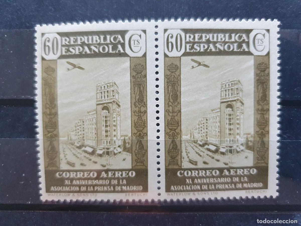Sellos: BLOQUE DE 2 EDIFIL 721 ** ASOCIACION PRENSA 60 CENTIMOS ESPA&Ntilde;A 1936