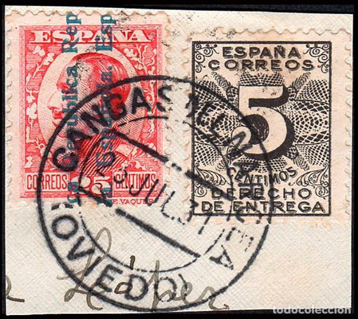 Stamps: Asturias - Edi o 598+592 - Fragmento Mat &rdquo;Cangas de Narcea 25/7/37&rdquo;