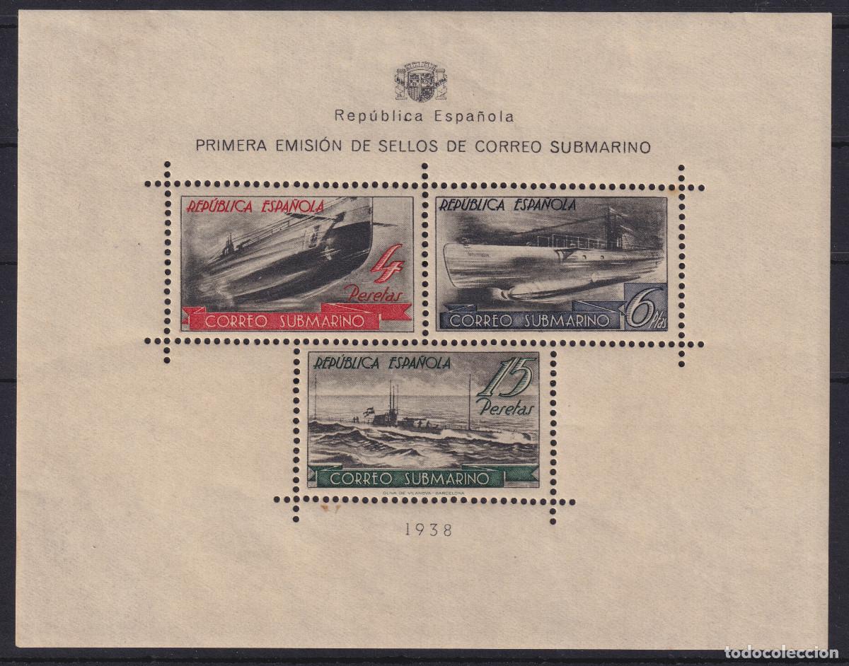 Sellos: ESPA&Ntilde;A - CORREO SUBMARINO * 781 HOJA BLOQUE - A&Ntilde;O 1938 - CERTIFICADO COMEX