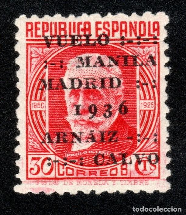 Sellos: EDIFIL 741 VUELO MANILA-MADRID 1936. CENTRADO DE LUJO. VALOR CAT&Aacute;LOGO: 35 &euro;. MLH.