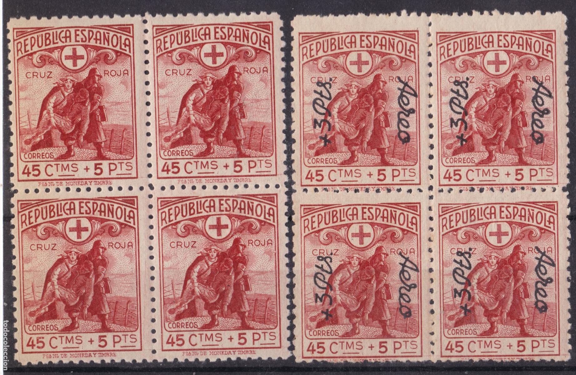 Sellos: FC4-70-CRUZ ROJA REPUBLICA Edifil 767/68 BLOQUE de 4 Nuevos ** Sin Fijasellos.
