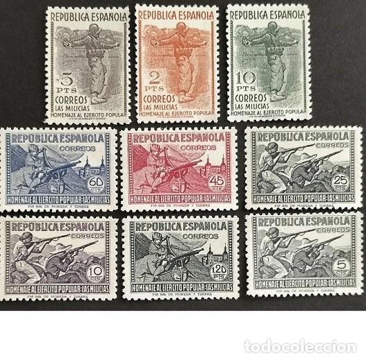 Sellos: Edifil 792/800 serie completa SIN FIJASELLOS MNH Espa&ntilde;a 1938 Homenaje al Ej&eacute;rcito Popular
