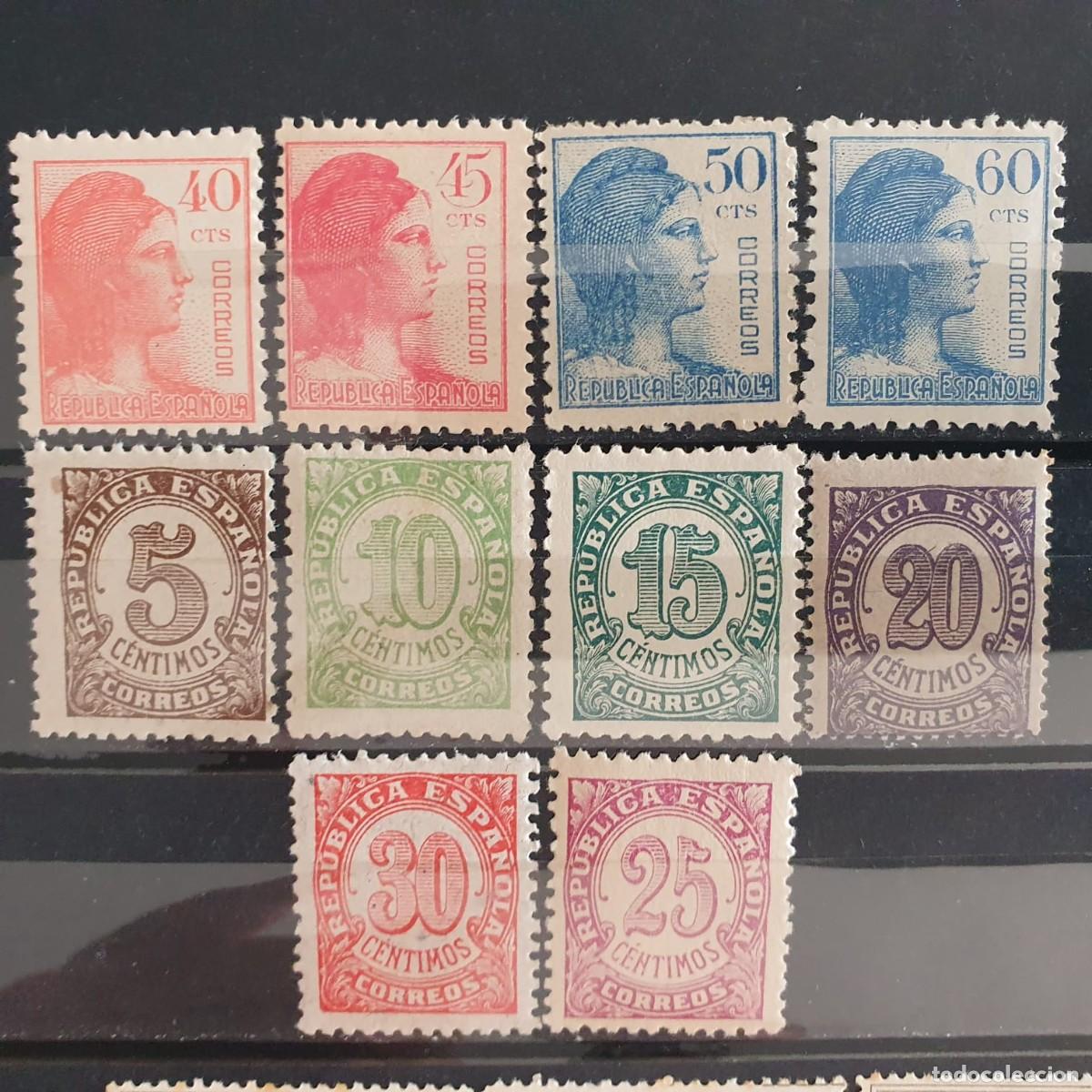 Sellos: SERIES COMPLETAS CIFRAS Y ALEGOR&Iacute;A REPUBLICA ESPA&Ntilde;A 1938 **