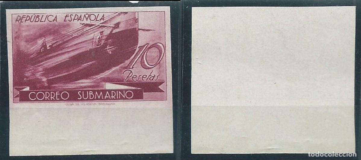 Stamps: ESPA&Ntilde;A 1938 REP&Uacute;BLICA ESPA&Ntilde;OLA CORREO SUBMARINO 10 Pesetas Malva S.D. MNH ED 779 YT 628 MI 725