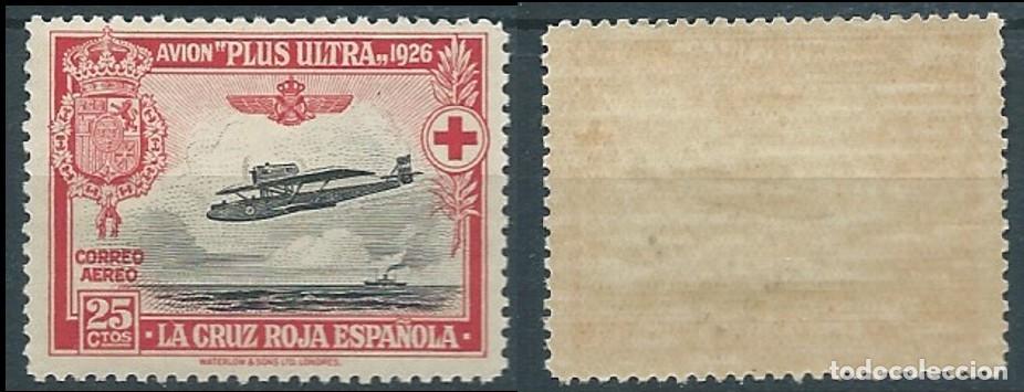 Sellos: ESPA&Ntilde;A 1926 CRUZ ROJA CORONACI&Oacute;N A&Eacute;REA AEREA 25 CTS ROJO Y NEGRO MNH ED 343 YT AER 11 MI 316
