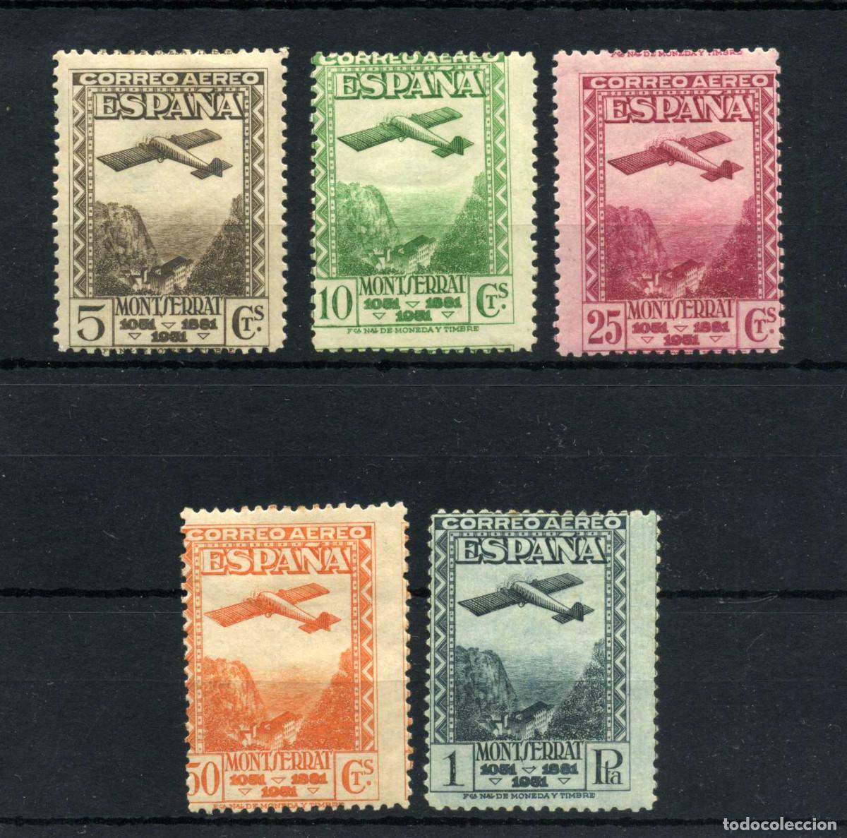 Sellos: XS- MONTSERRAT 1931 Serie AEREOS Nuevos con Fijasellos Ed. 650-654 MH* Descentrados