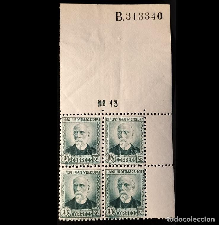 Sellos: Edifil 657 Bloque de 4 MNH SIN FIJASELLOS CON NUMERO DE CONTROL DORSO Personajes Espa&ntilde;a a&ntilde;o 1932